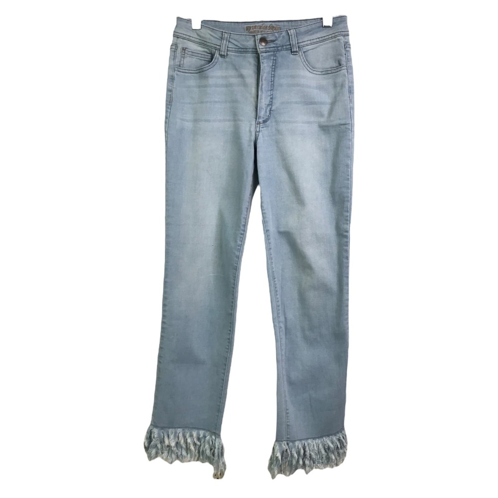 Women With Control By Renee Greenstein Women's Jeans Straight Leg Blue‎ Fringe 4